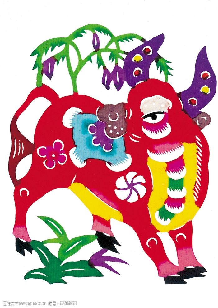 春节羊水彩动物剪纸图片