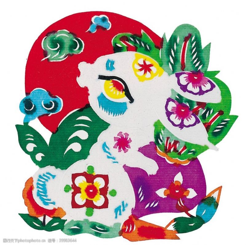 传统文化图案花纹水彩动物剪纸图片