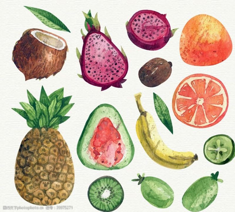 菠萝素材水彩绘水果矢量图片