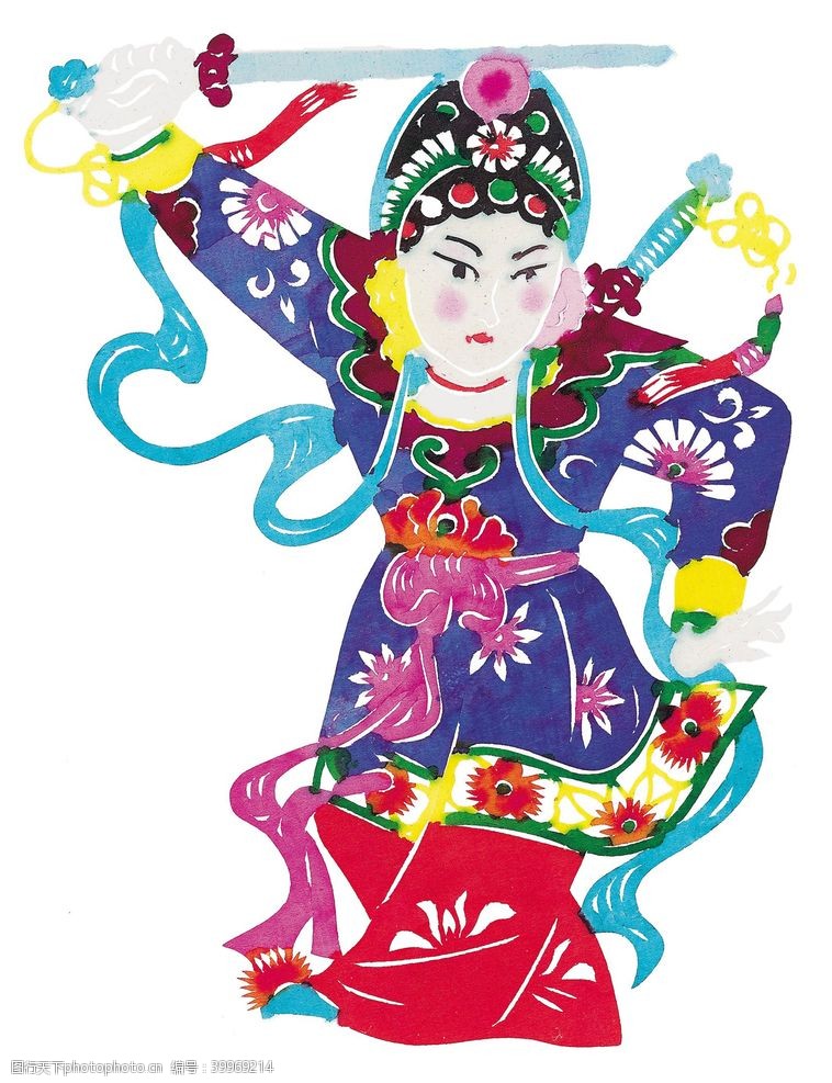 春节舞台背景水彩人物剪纸图片
