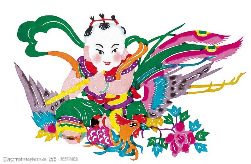 中华传统节日水彩人物剪纸图片