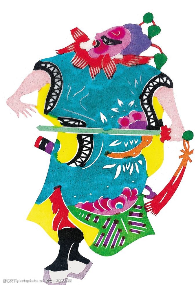 传统文化图案花纹水彩人物剪纸图片