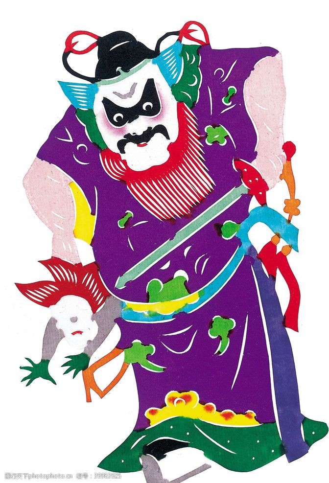 传统节日文化水彩人物剪纸图片