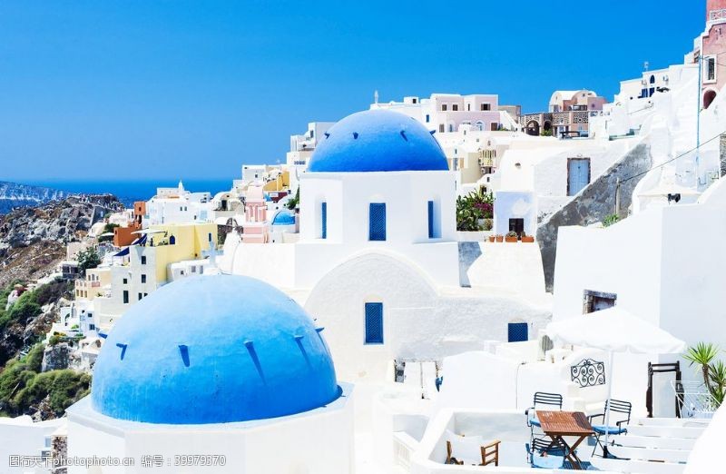 遮阳伞希腊白房子图片