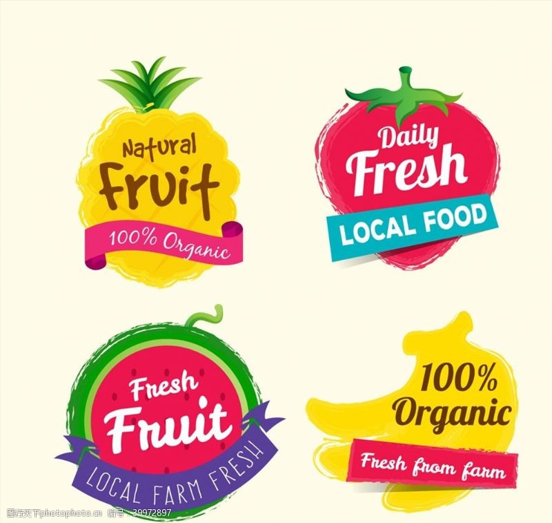 矢量水果素材有机水果标签图片