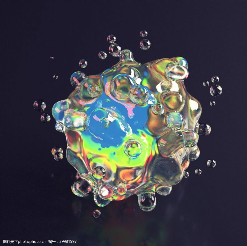 滴水C4D模型一团水珠润滑油泡图片