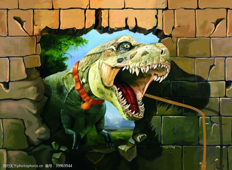拟物恐龙破壁3D壁画范图图片