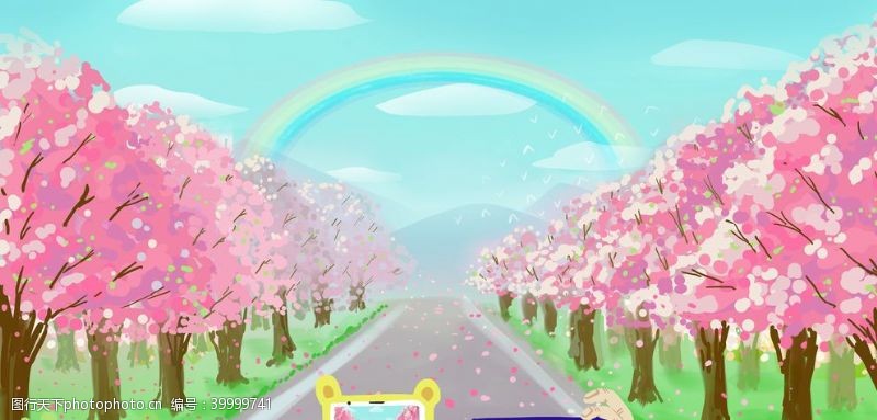 樱桃背景手绘樱花图片