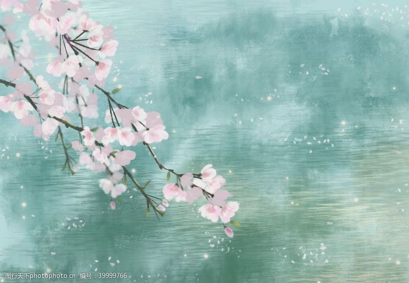 樱桃背景手绘樱花图片