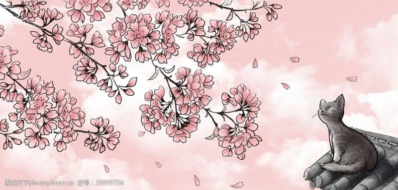 樱桃素材手绘樱花图片