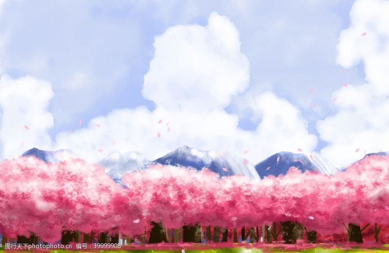 淡雅粉色背景手绘樱花图片