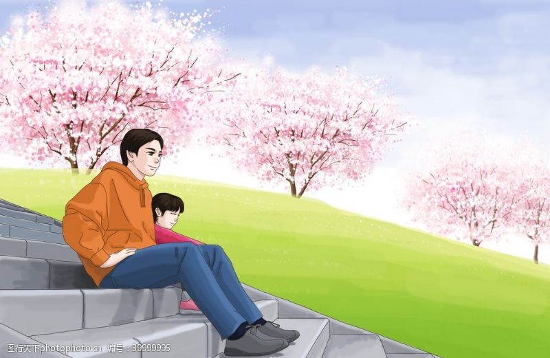 春日赏樱手绘樱花图片