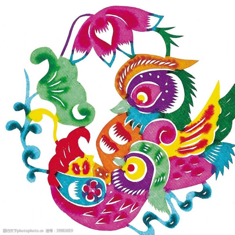传统文化图案花纹水彩动物剪纸图片