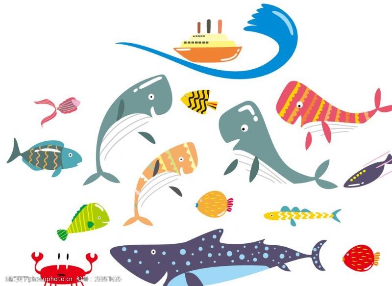 卡通涂鸦扁平风手绘海洋动物图片