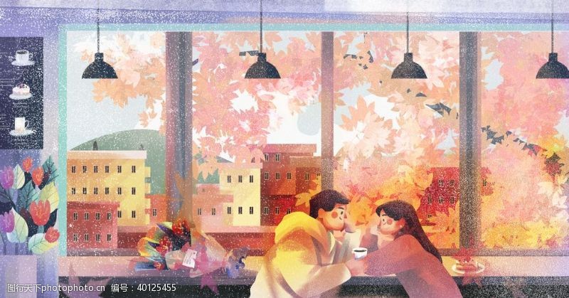 韩国矢量人物冬日里喝咖啡的情侣图片