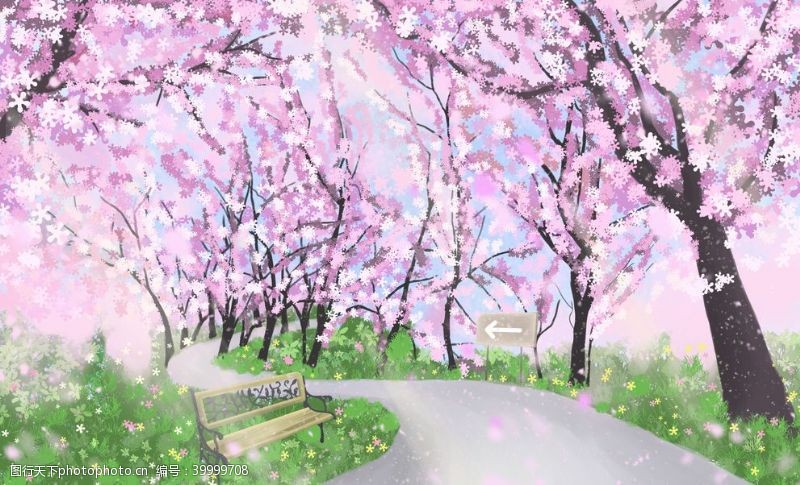 春游海报手绘樱花图片