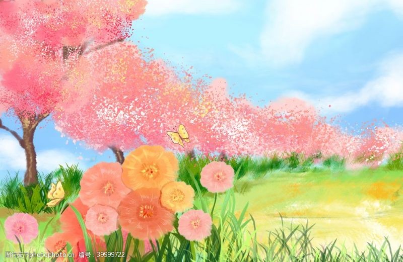 儿童节素材手绘樱花图片