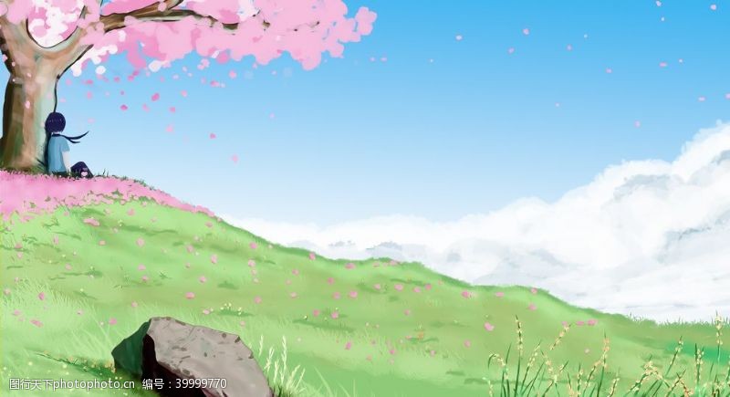 清新淡雅背景手绘樱花图片