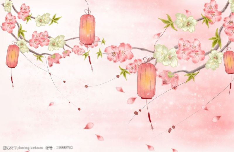 桃花背景手绘樱花图片