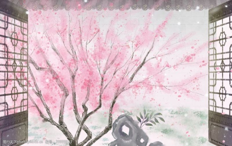 粉色樱花节手绘樱花图片