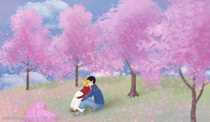 淡雅粉色背景手绘樱花图片