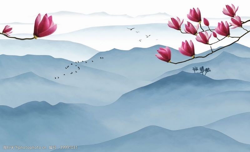 新中式装饰画书法新中式山水背景墙图片