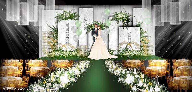 小清新背景墙白绿色婚礼图片