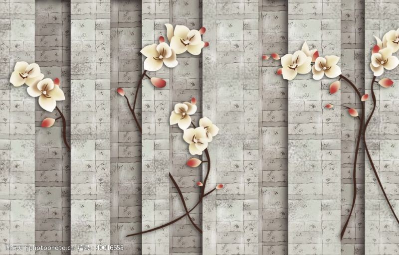新中式家装图背景墙花卉图片
