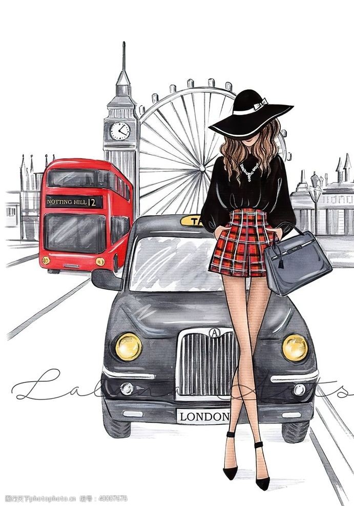 英国伦敦时尚插画图片