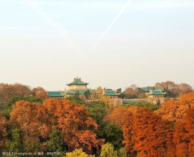 武汉大学樱顶老图书馆秋景图片