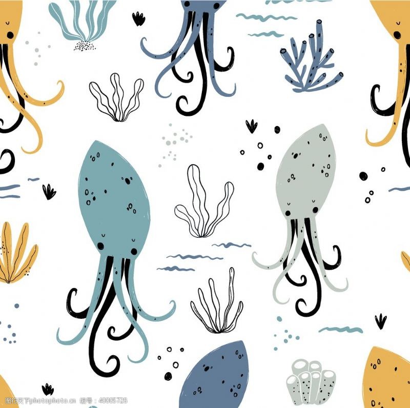 可爱海底生物章鱼卡通海底图片