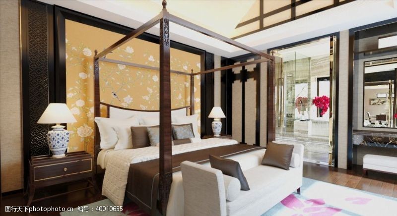 3d室内模型中国风卧室模型效果图图片