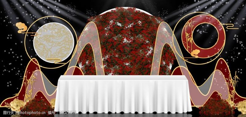 红色幕布素材中式婚礼迎宾区图片