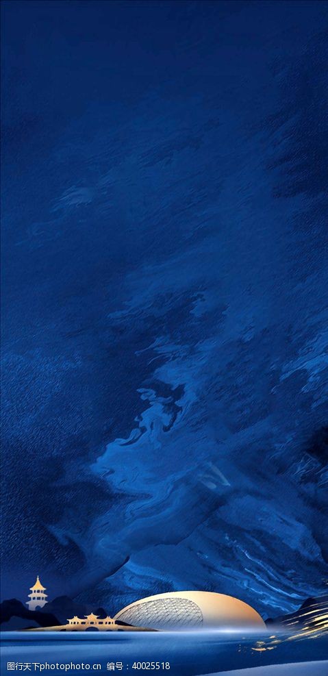 蓝色大海中式图片