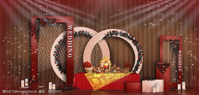欧式舞台红色婚礼迎宾区图片
