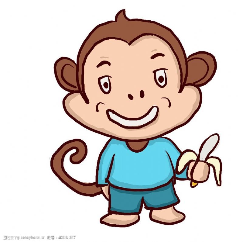 卡通猴子猴子吃香蕉插画图片