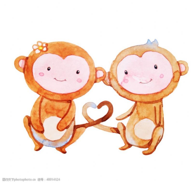 吃衣服猴子情侣插画图片