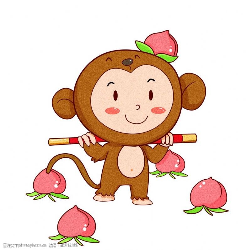 卡通插画猴子桃子插画图片