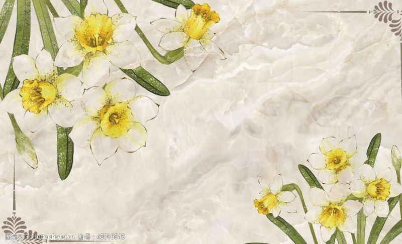 中堂壁画花卉背景图片
