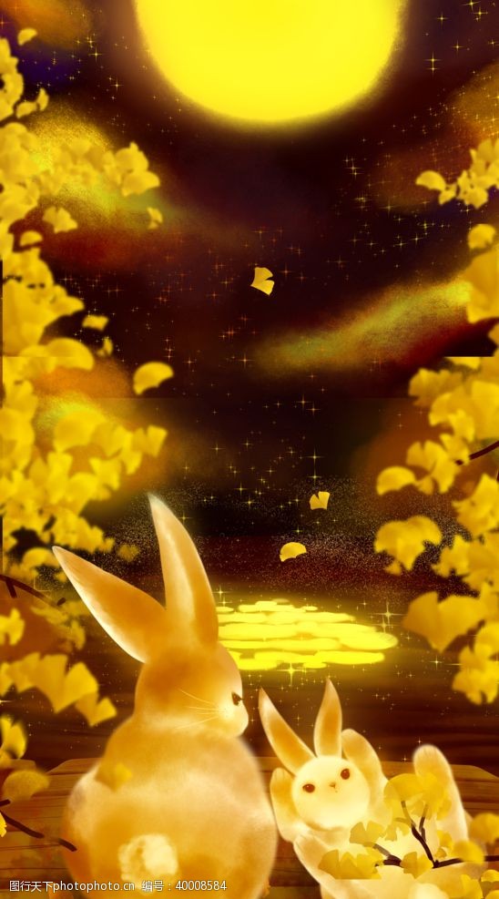 金兔子金秋插画背景图片