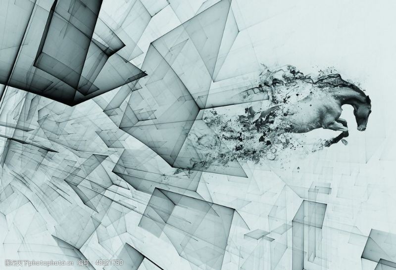 骏马飞驰抽象立体设计效果装饰图图片