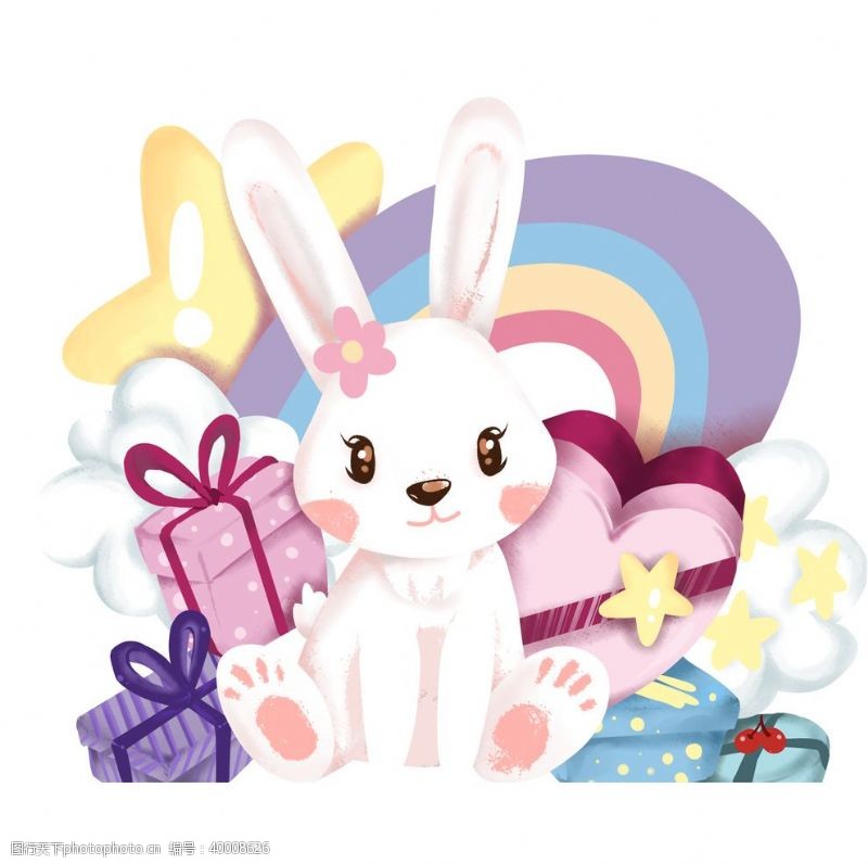 彩色气球可爱兔子插画图片