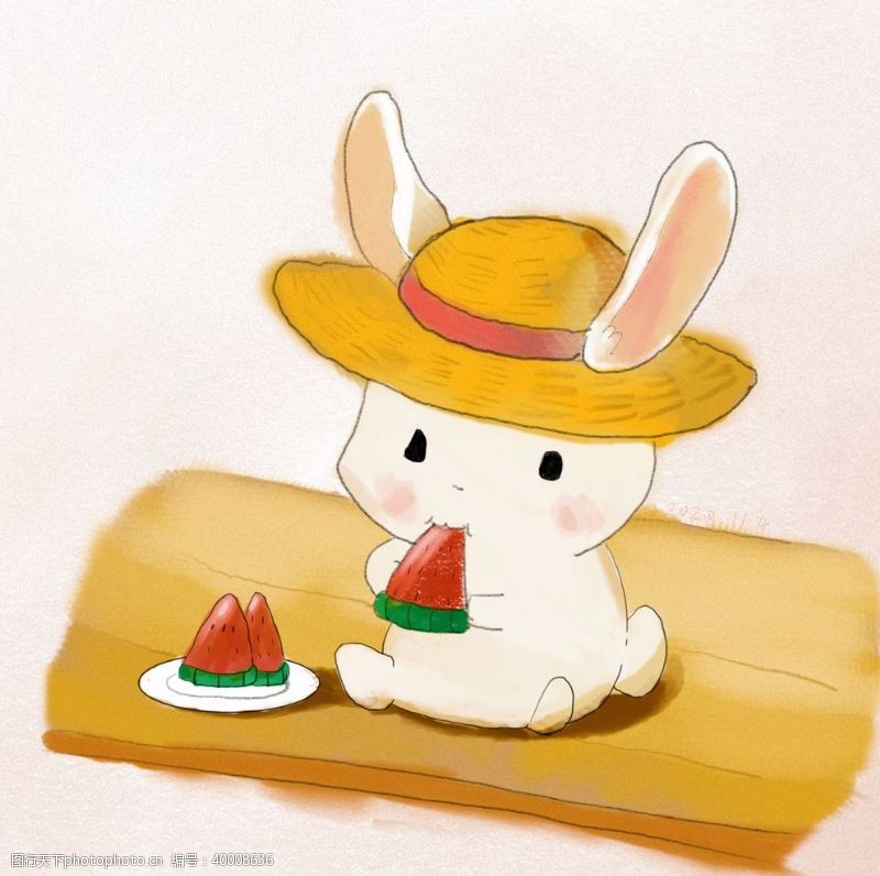 小气球可爱小兔子插画图片