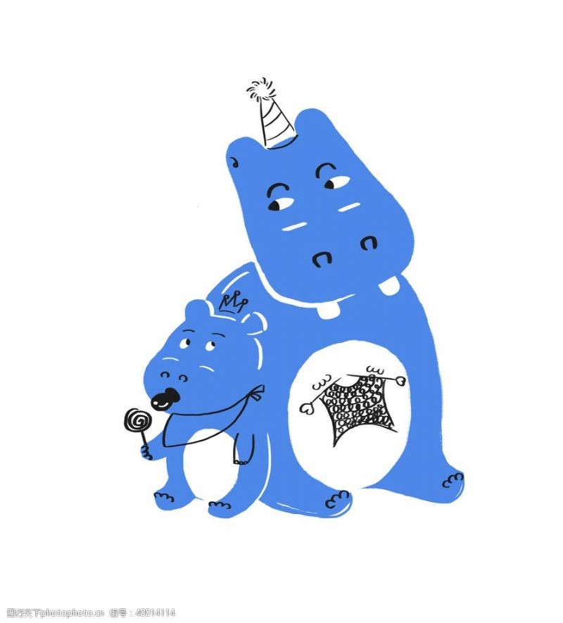 宠物玩具蓝色河马带生日帽吃棒棒糖图片