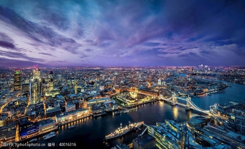 繁华城市伦敦城市繁华夜景鸟瞰图片