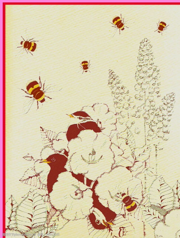 彩绘绿色树叶蜜蜂图片