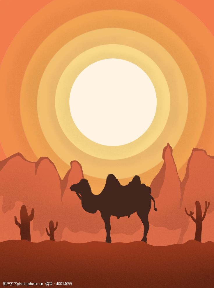 丝绸沙漠骆驼手绘插画图片