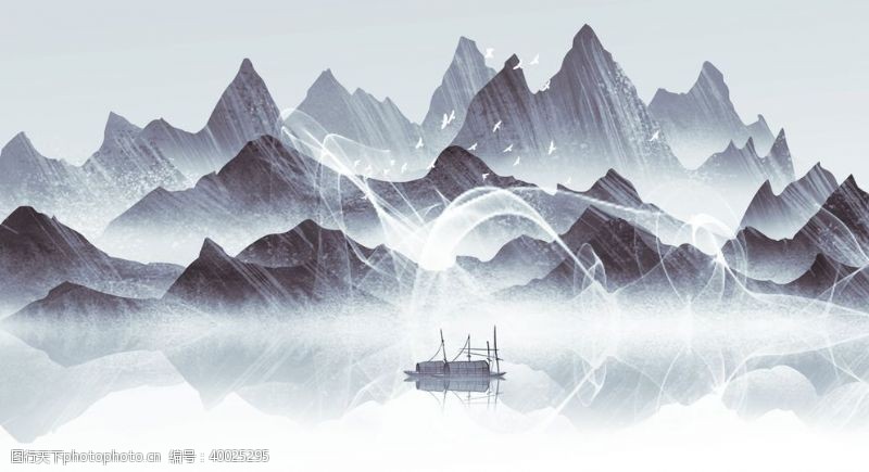 新中式背景墙山水画图片
