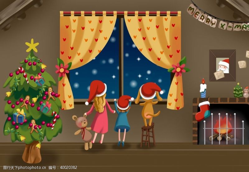 装饰圣诞节一家人卡通绘画图片