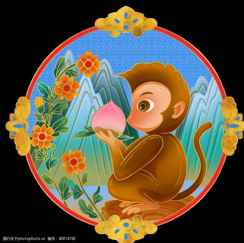 卡通猴子十二生肖猴插画图片